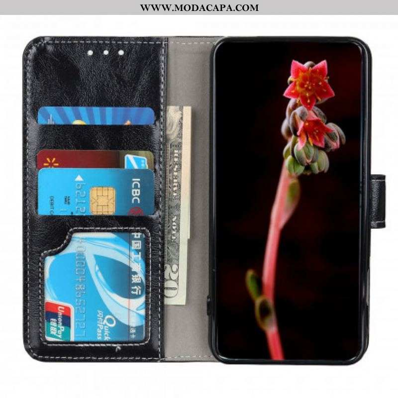 Capa Flip Para Oppo Reno 6 5G Costuras Brilhantes E Expostas