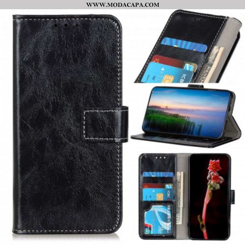 Capa Flip Para Oppo Reno 6 5G Costuras Brilhantes E Expostas