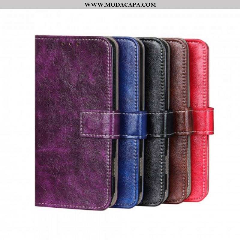 Capa Flip Para Oppo Reno 6 5G Costuras Brilhantes E Expostas