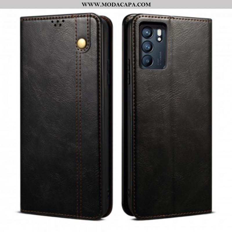 Capa De Celular Para Oppo Reno 6 5G Flip Couro Sintético Encerado