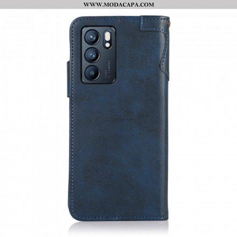 Capa De Couro Para Oppo Reno 6 5G Botão Magnético Khazneh