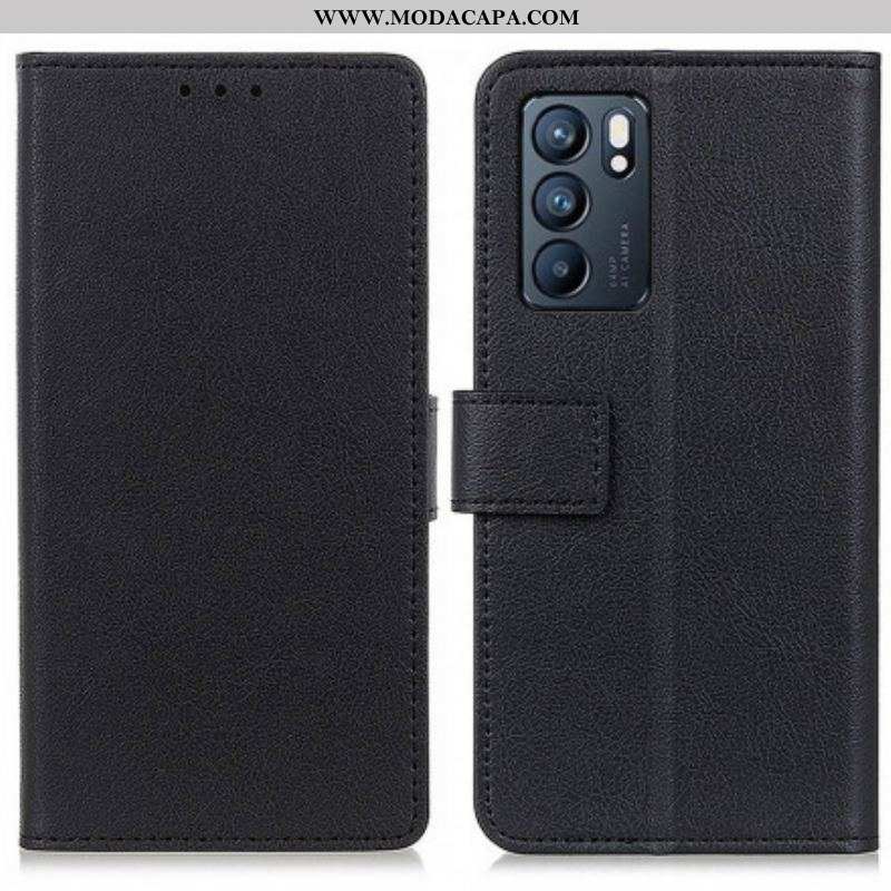 Capa Flip Para Oppo Reno 6 5G Efeito Couro Clássico Simples