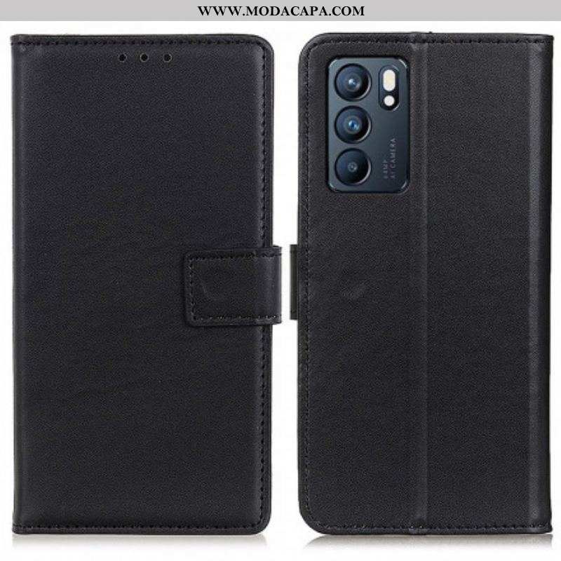 Capa Flip Para Oppo Reno 6 5G Couro Sintético Liso