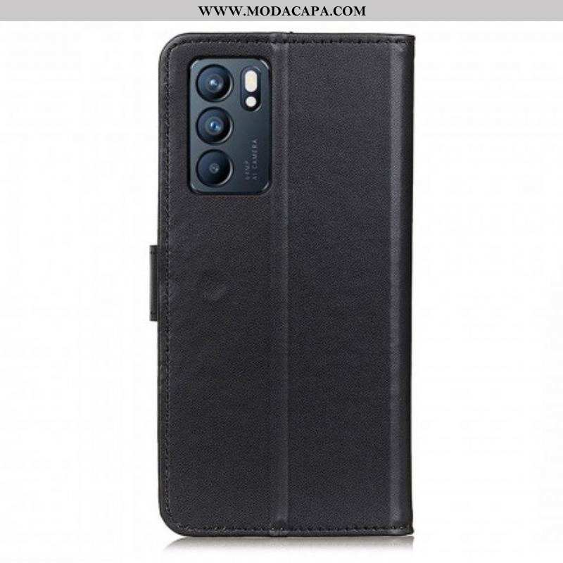 Capa Flip Para Oppo Reno 6 5G Couro Sintético Liso