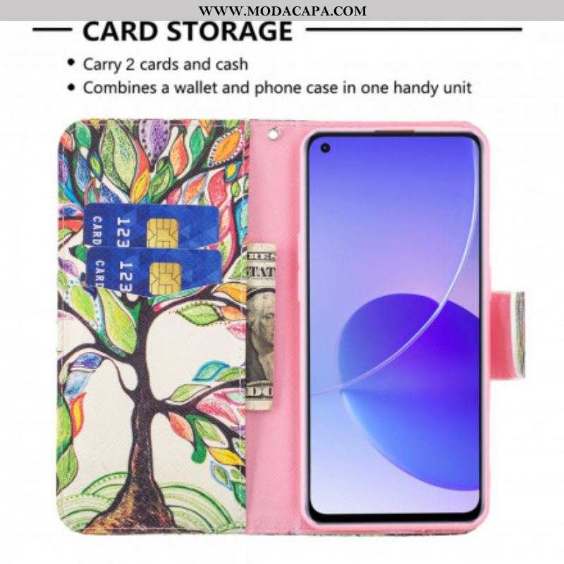 Capa De Couro Para Oppo Reno 6 5G Árvore Colorida