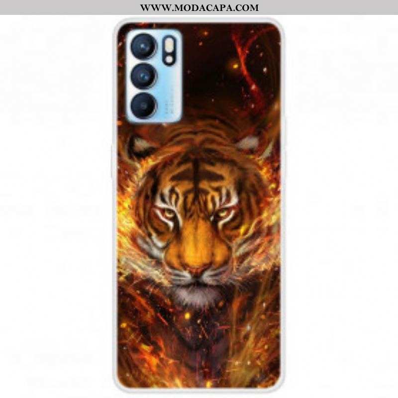 Capa Para Oppo Reno 6 5G Tigre Flexível