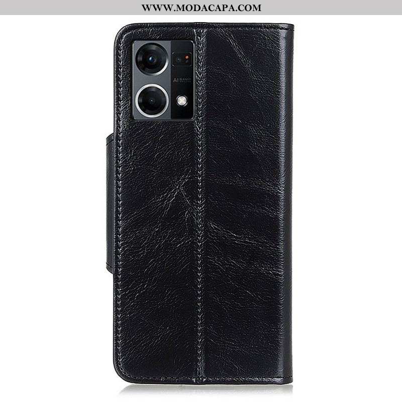 Capa Flip Para Oppo Reno 7 Botão Envernizado Imitação De Couro Khazneh