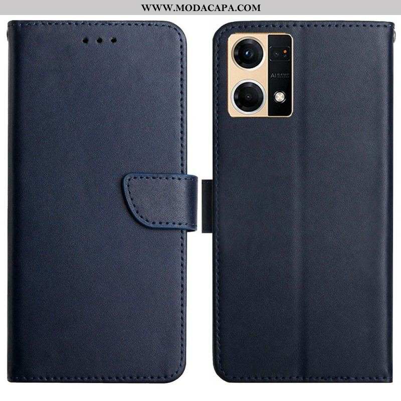 Capa Flip Para Oppo Reno 7 Couro Napa Genuíno