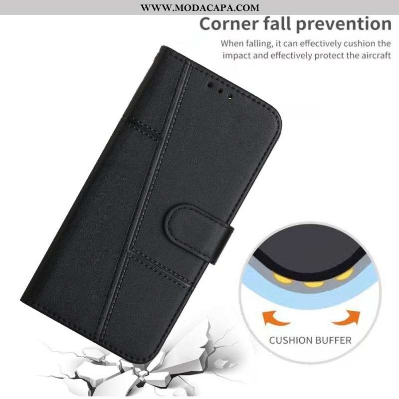 Capa Folio Para Oppo Reno 7 De Cordão Strappy Geo Leather Effect