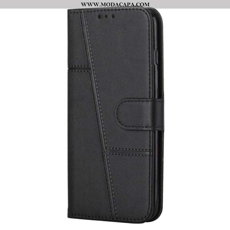 Capa Folio Para Oppo Reno 7 De Cordão Strappy Geo Leather Effect