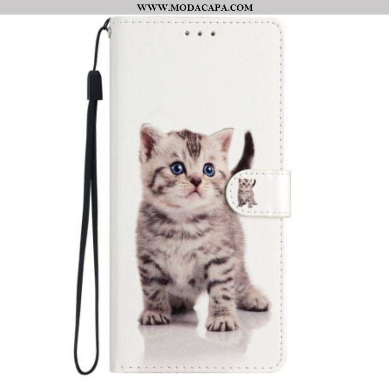 Capa Flip Para Oppo Reno 8 Lite De Cordão Gatinho Strappy