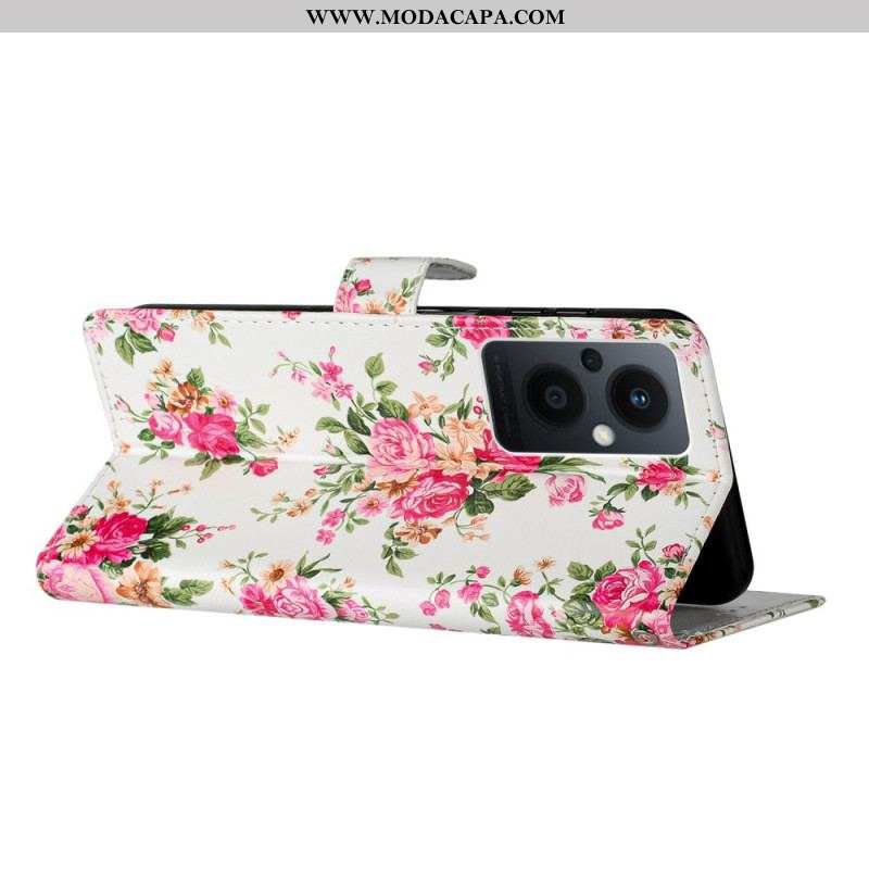 Capa Flip Para Oppo Reno 8 Lite De Cordão Flores Da Liberdade Da Correia