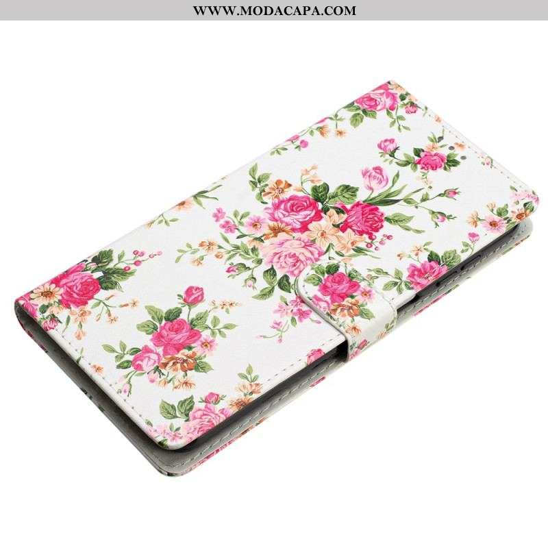 Capa Flip Para Oppo Reno 8 Lite De Cordão Flores Da Liberdade Da Correia