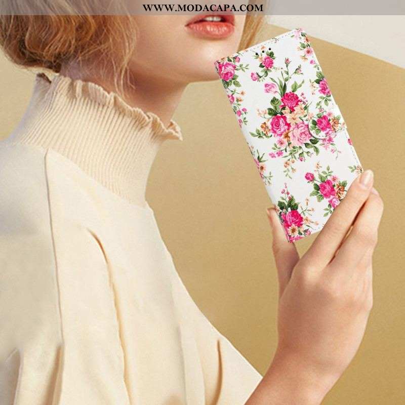 Capa Flip Para Oppo Reno 8 Lite De Cordão Flores Da Liberdade Da Correia