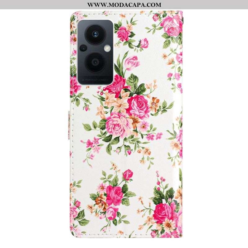 Capa Flip Para Oppo Reno 8 Lite De Cordão Flores Da Liberdade Da Correia