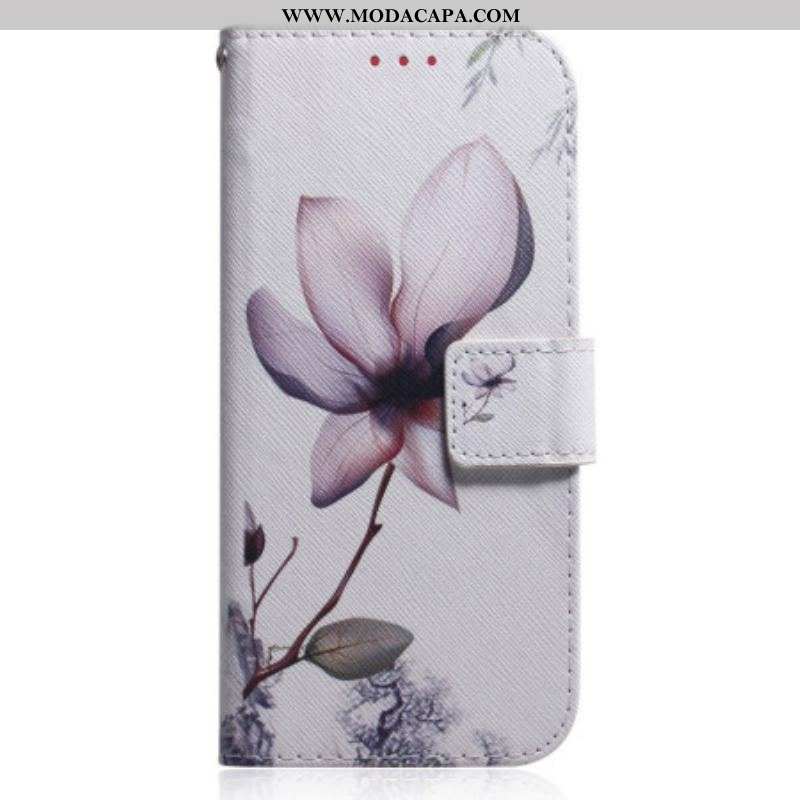 Capa De Couro Para Oppo Reno 8 Lite Flor Rosa