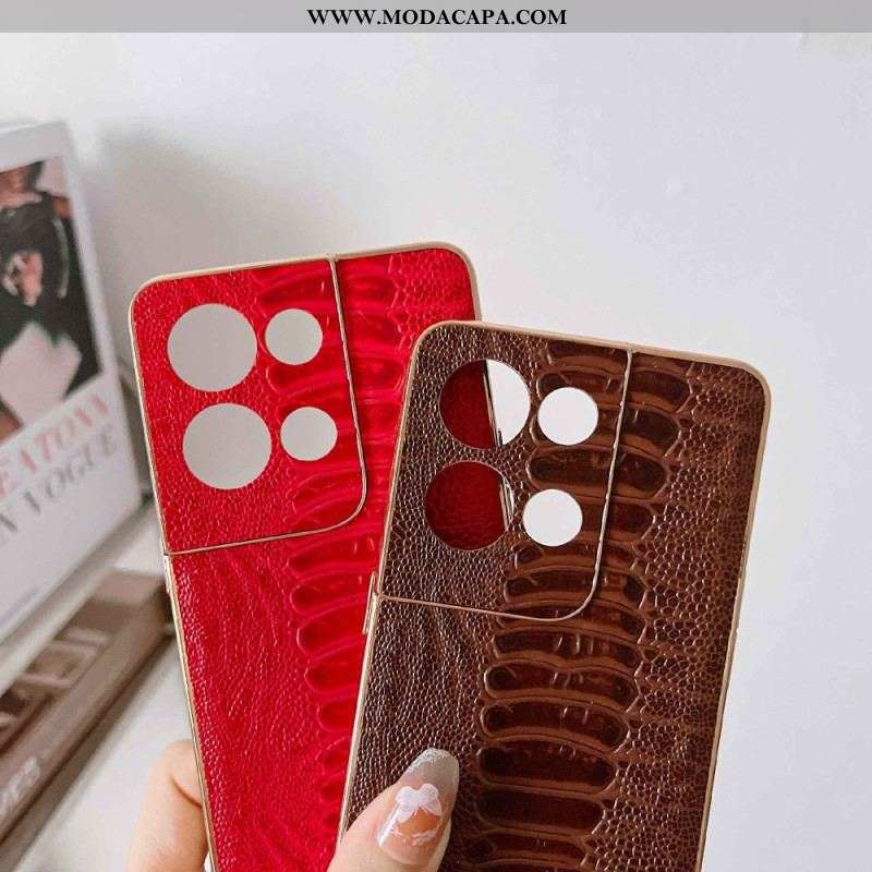 Capa Para Oppo Reno 8 Couro Genuíno Estilo Crocodilo