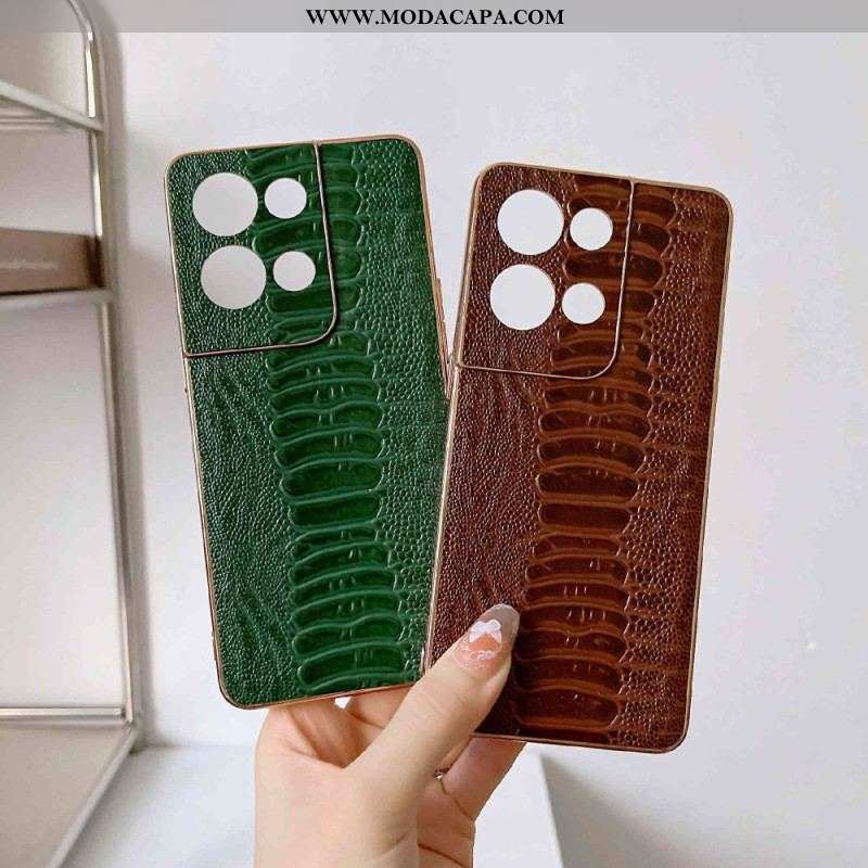 Capa Para Oppo Reno 8 Couro Genuíno Estilo Crocodilo