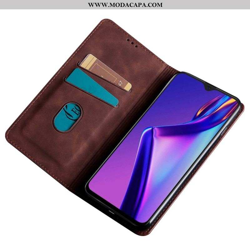 Capa De Celular Para Oppo Reno 8 Flip Efeito Couro