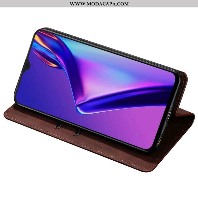 Capa De Celular Para Oppo Reno 8 Flip Efeito Couro