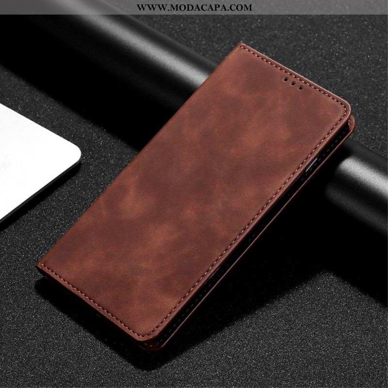 Capa De Celular Para Oppo Reno 8 Flip Efeito Couro