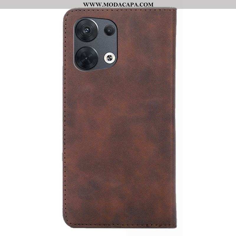 Capa De Celular Para Oppo Reno 8 Flip Efeito Couro