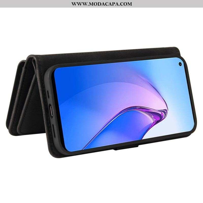 Capa Flip Para Oppo Reno 8 Titular Do Cartão Multifuncional