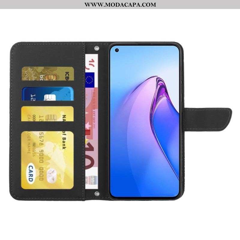 Capa Flip Para Oppo Reno 8 Borboletas E Alça De Ombro