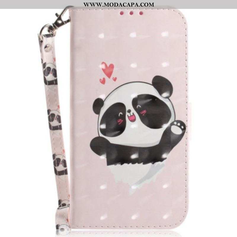 Capa Folio Para Oppo Reno 8 Panda Love Com Cordão