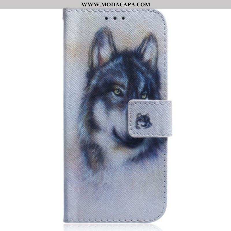 Capa Folio Para Oppo Reno 8 Cachorro Em Aquarela Com Cordão