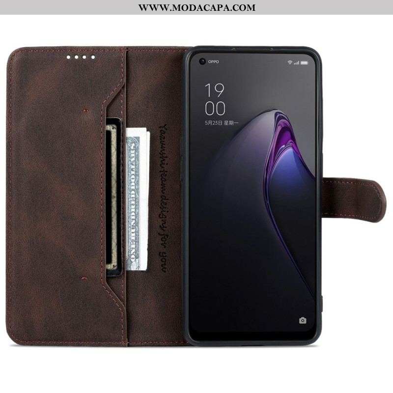 Capa Flip Para Oppo Reno 8 Pro Efeito Couro Vintage Azns