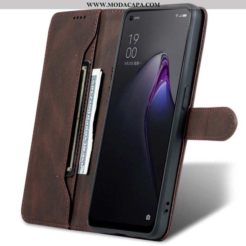 Capa Flip Para Oppo Reno 8 Pro Efeito Couro Vintage Azns