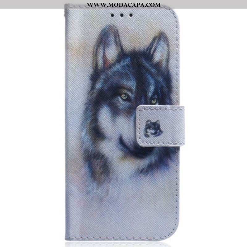 Capa Em Pele Para Oppo Reno 8 Pro De Cordão Cachorro Strappy Aquarela