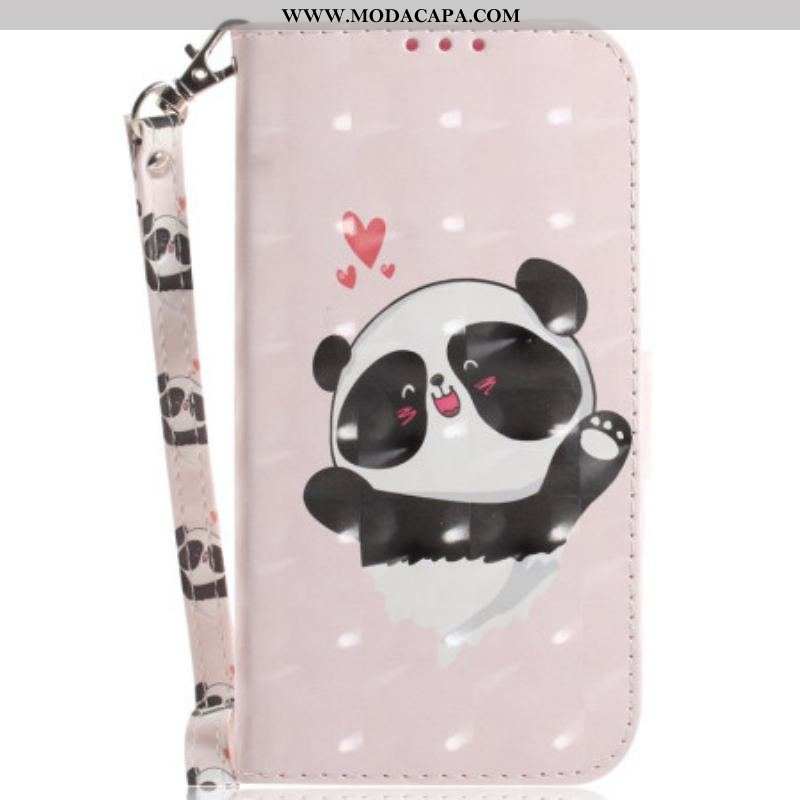 Capa Flip Para Oppo Reno 8 Pro Panda Love Com Cordão