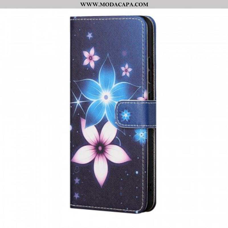 Capa Flip Para Samsung Galaxy A13 5G / A04s De Cordão Flores De Cinta Lunar