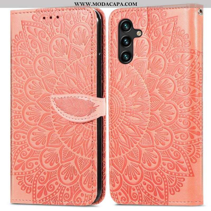 Capa Em Pele Para Samsung Galaxy A13 5G / A04s Folhas Tribais