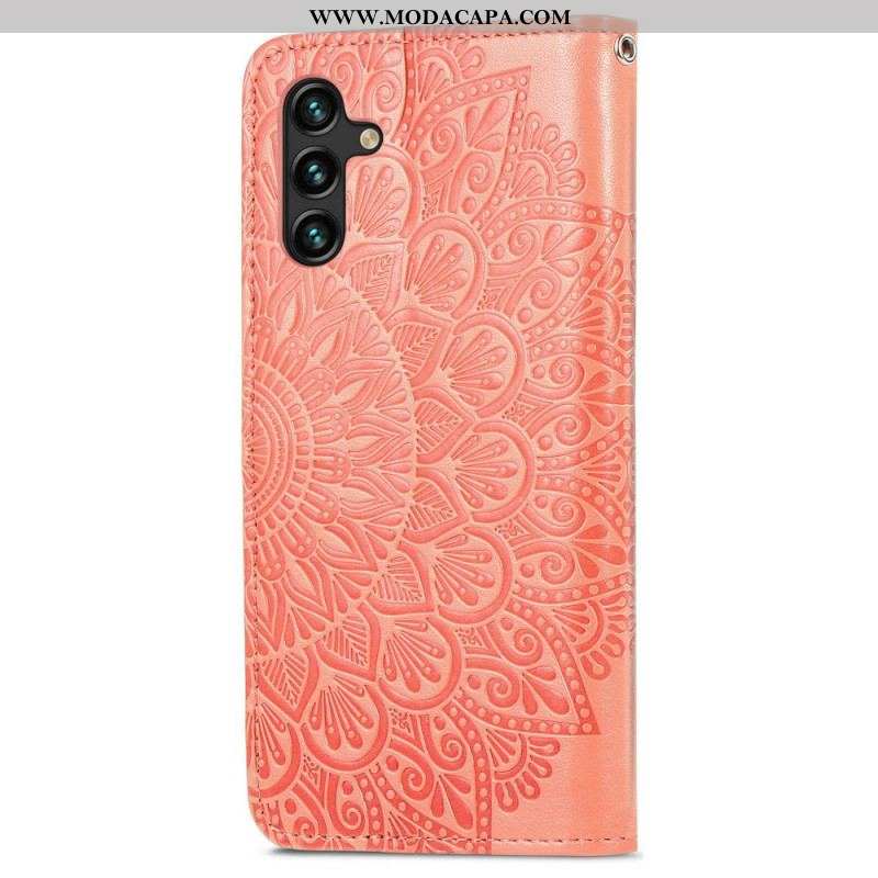 Capa Em Pele Para Samsung Galaxy A13 5G / A04s Folhas Tribais