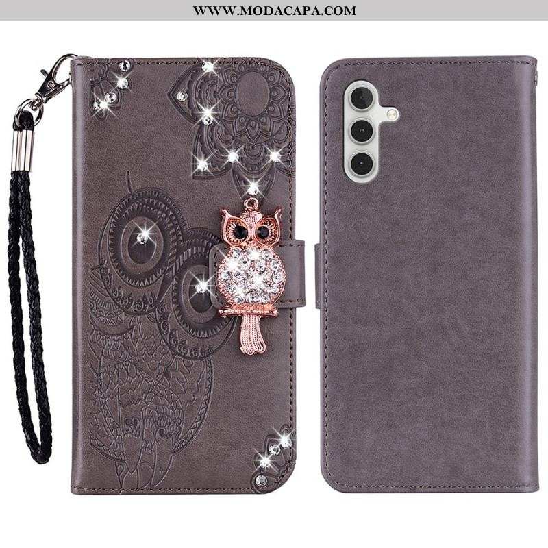 Capa Flip Para Samsung Galaxy A13 5G / A04s Coruja Mandala E Charme