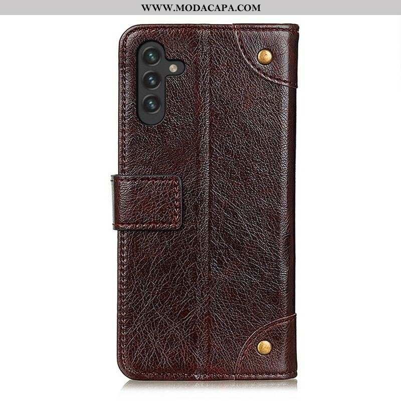 Capa Flip Para Samsung Galaxy A13 5G / A04s Rebites De Couro Napa Rachado