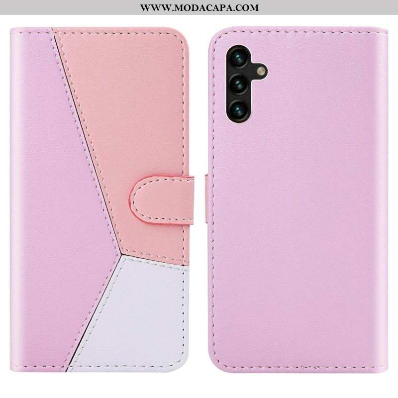 Capa Flip Para Samsung Galaxy A13 5G / A04s Efeito Couro Tricolor