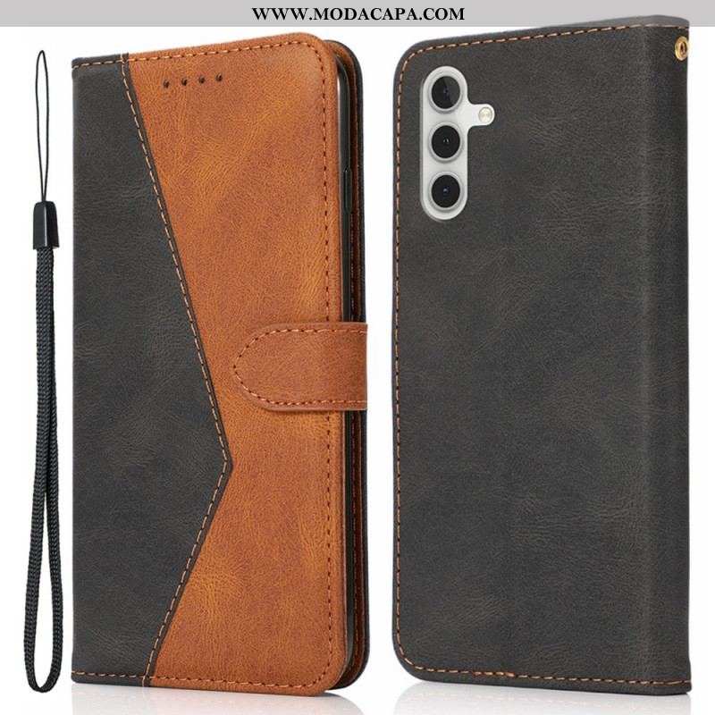 Capa De Couro Para Samsung Galaxy A13 5G / A04s Couro Falso Triângulo De Dois Tons