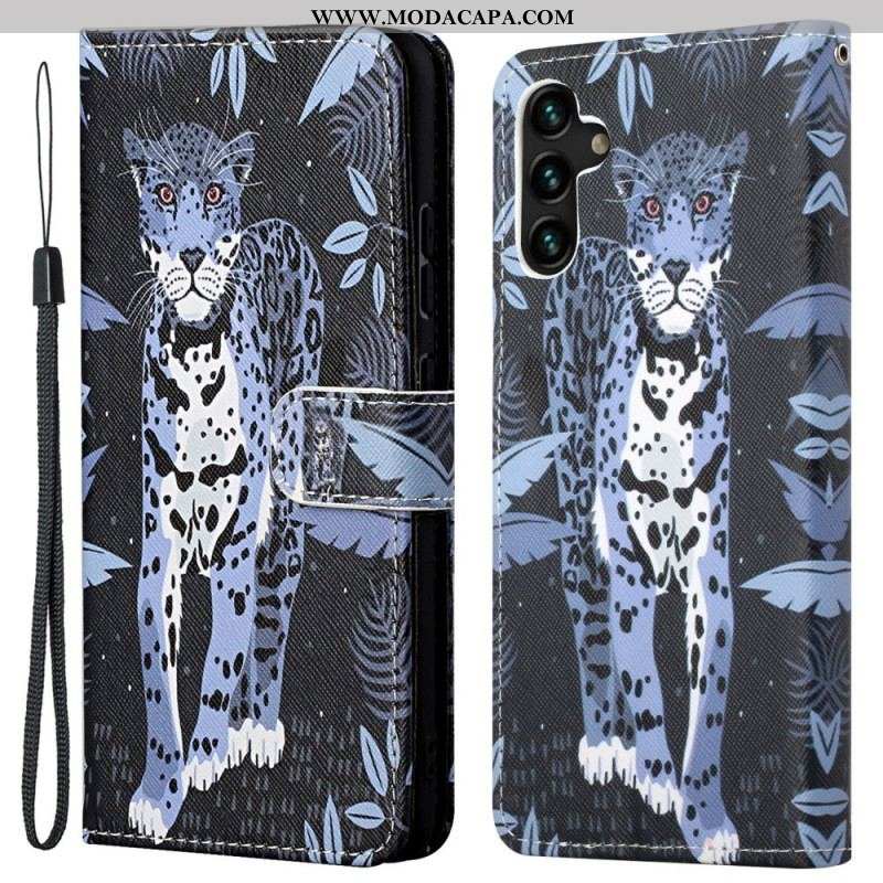 Capa Flip Para Samsung Galaxy A13 5G / A04s De Cordão Leopardo Strappy