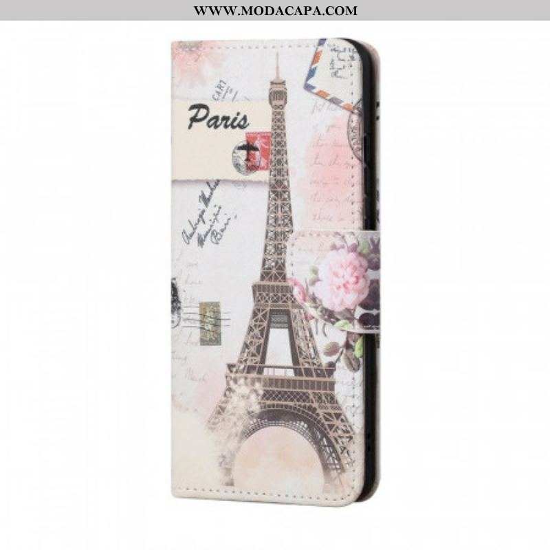 Capa De Couro Para Samsung Galaxy A13 5G / A04s Torre Eiffel Retrô