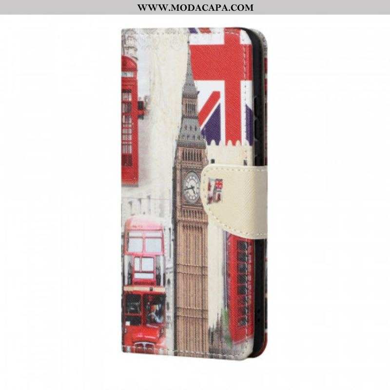 Capa De Couro Para Samsung Galaxy A13 5G / A04s Vida Em Londres