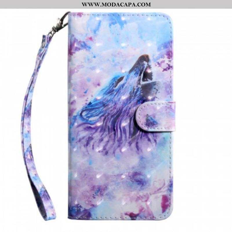 Capa Folio Para Samsung Galaxy A13 5G / A04s Aquarela Lobo