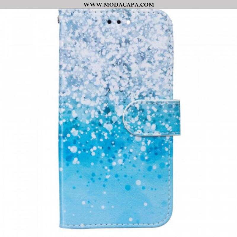 Capa De Couro Para Samsung Galaxy A13 5G / A04s Degradê De Glitter Azul