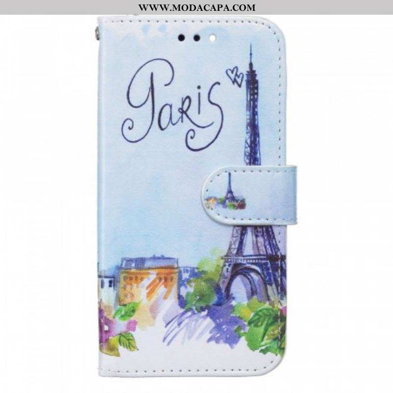 Capa Em Pele Para Samsung Galaxy A13 5G / A04s Pintando Paris