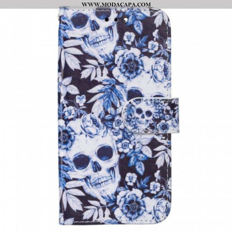 Capa Folio Para Samsung Galaxy A13 5G / A04s Caveiras Retrô