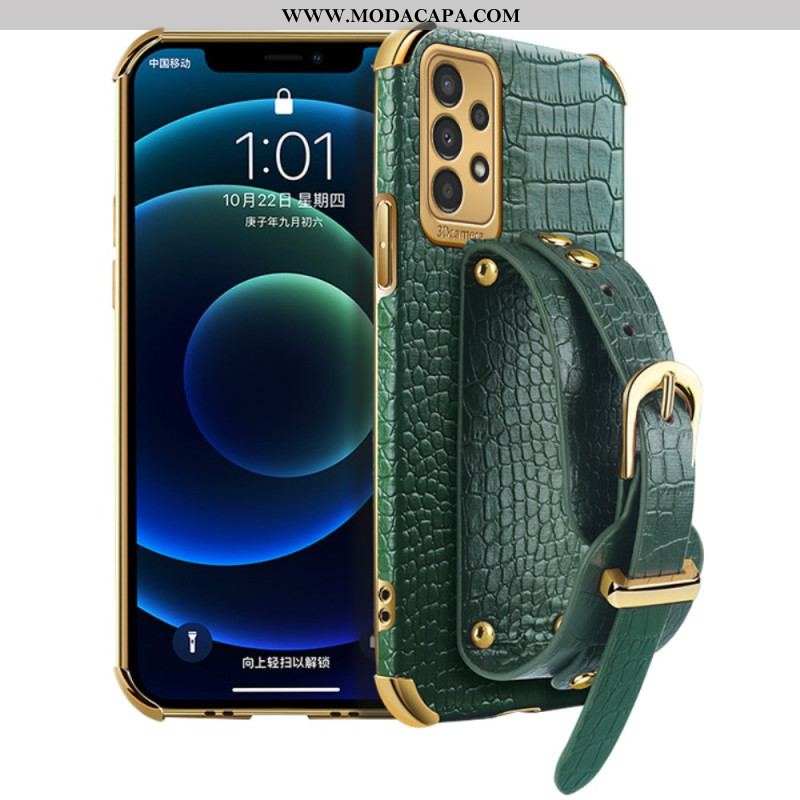 Capa Para Samsung Galaxy A13 Estilo Crocodilo Com Alça De Suporte