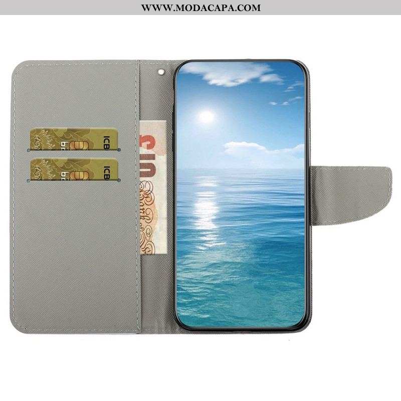 Capa Flip Para Samsung Galaxy A13 De Cordão Fio Dental Margaridas